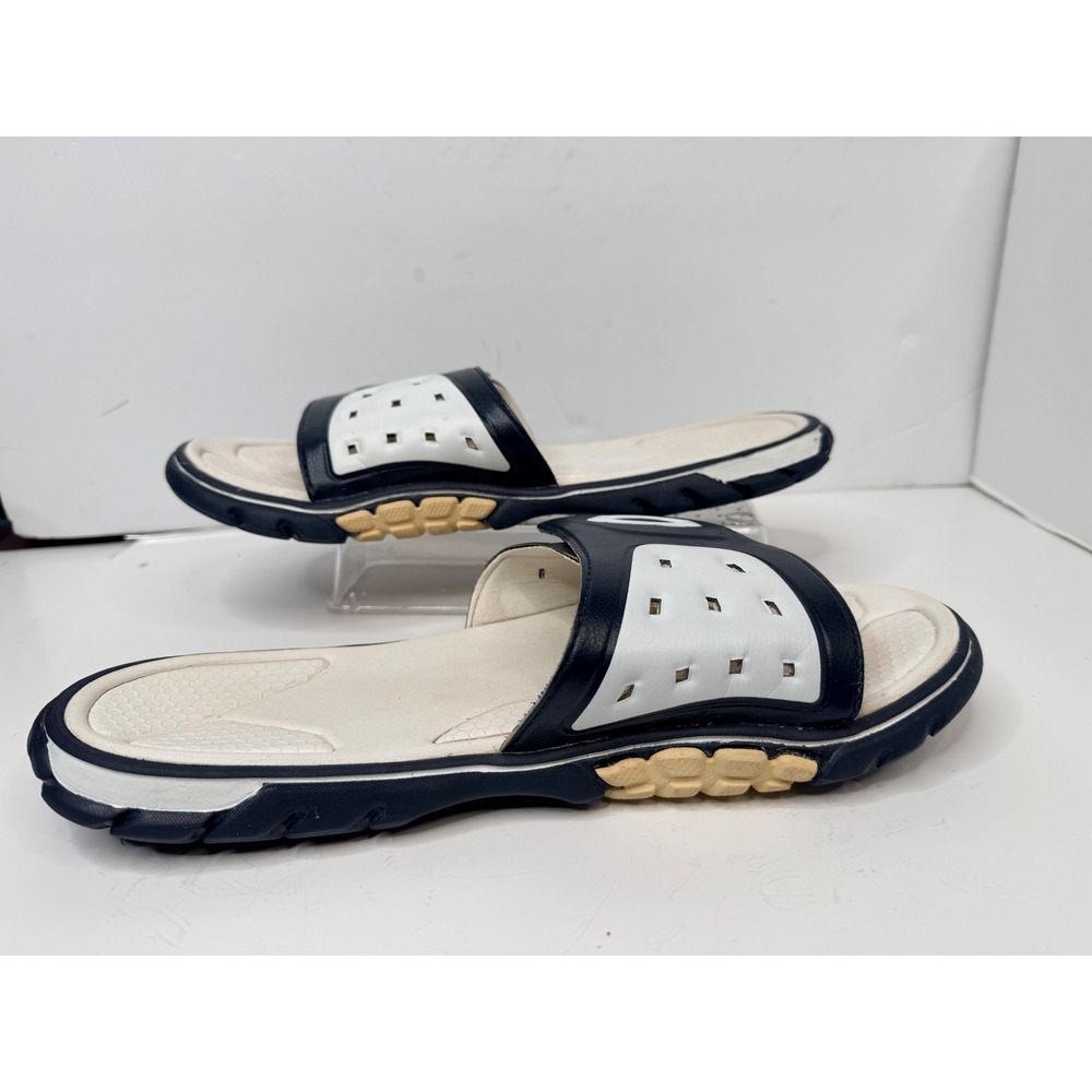 Oakley Slide Sandals‎ Men Navy White Velcro Strap Comfort Slides ~Size 12